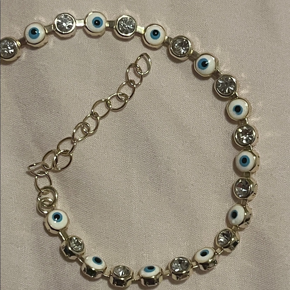 Gold Blue Evil Eye Bracelet Mediterranean Boho